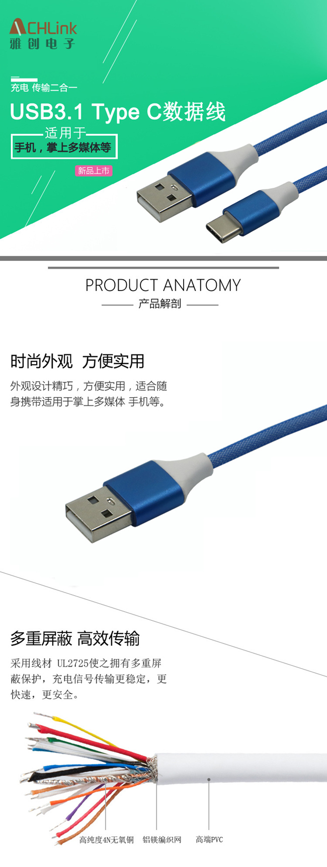 USB3.1 <a href='/product/' class='keys' title='點擊查看關于Type C數據線的相關信息' target='_blank'>Type C數據線</a>