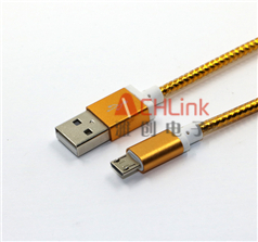 USB2.0 MICRO數據線 黃色土豪金數據線 金屬頭充電線